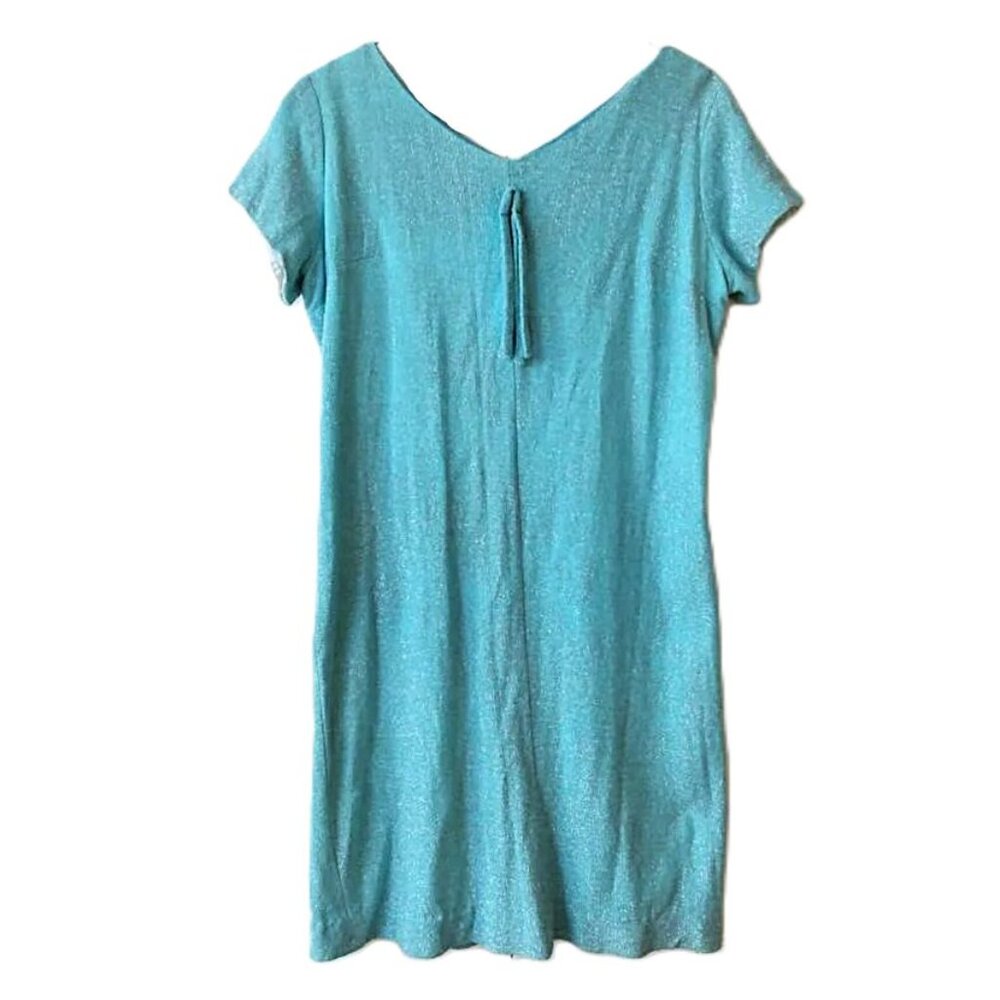 Vintage 60s Dress Blue 36" Bust Metallic Glitter Mod GoGo MCM Rockabilly